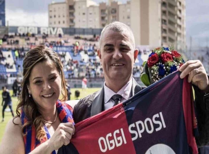 Un matrimonio indimenticabile: festeggiare l'amore allo stadio per Cagliari-Monza
